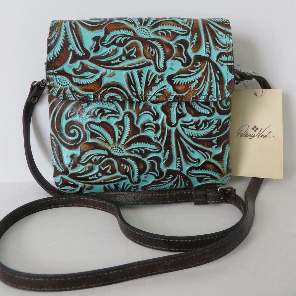 Patricia Nash NWT BALLURI CROSSBODY BAG Tooled Turquoise Leather MSRP $149